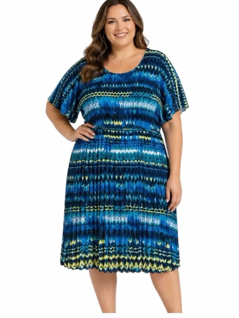 Lane Bryant Blue Teal Abstract Print Pleated Dress - Picture 1 of 6
